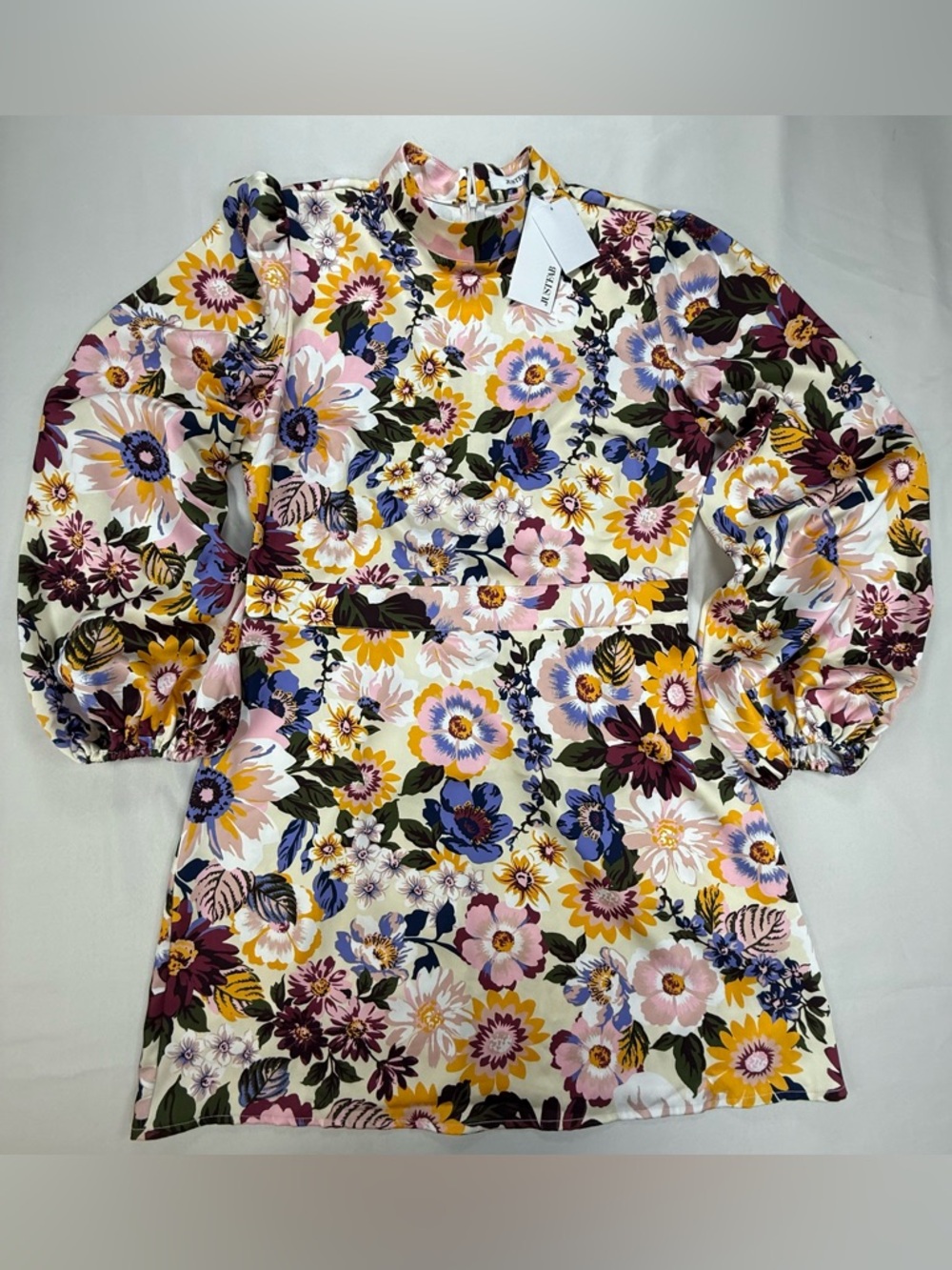 NWT JustFab White Floral Midi Dress with Multi-Colored Blooms
